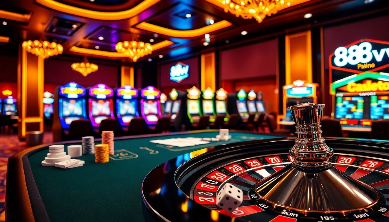 Experience high-stakes excitement at the 88vv poker table with shining chips and vibrant casino lights.