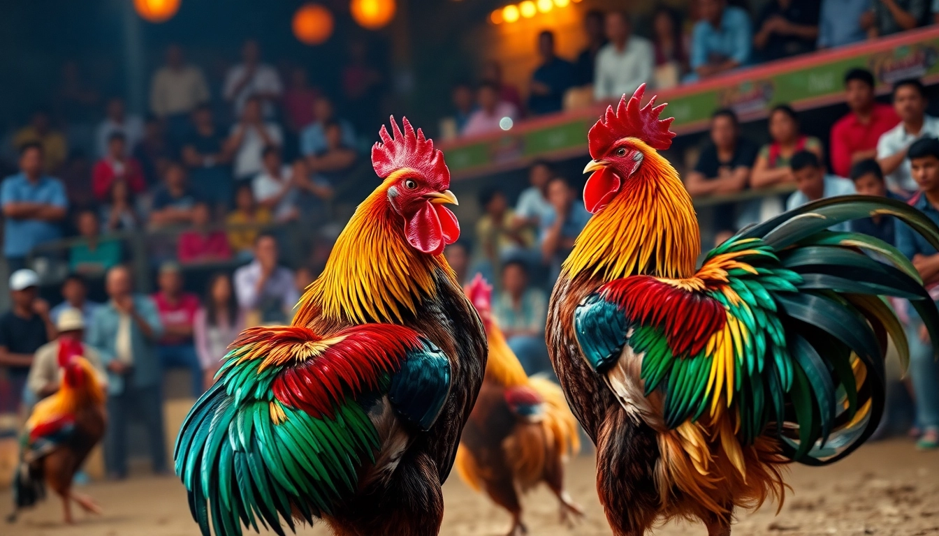 Live cockfighting event showcasing competitive roosters at sv368win.live.