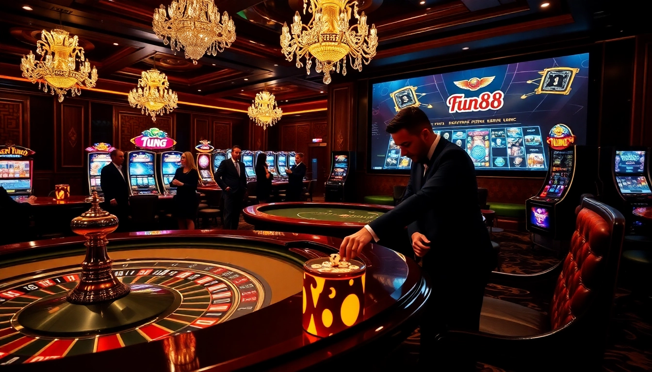 Experience thrilling gameplay at https://fun88.foundation/ with vibrant casino elements in an upscale gambling environment.