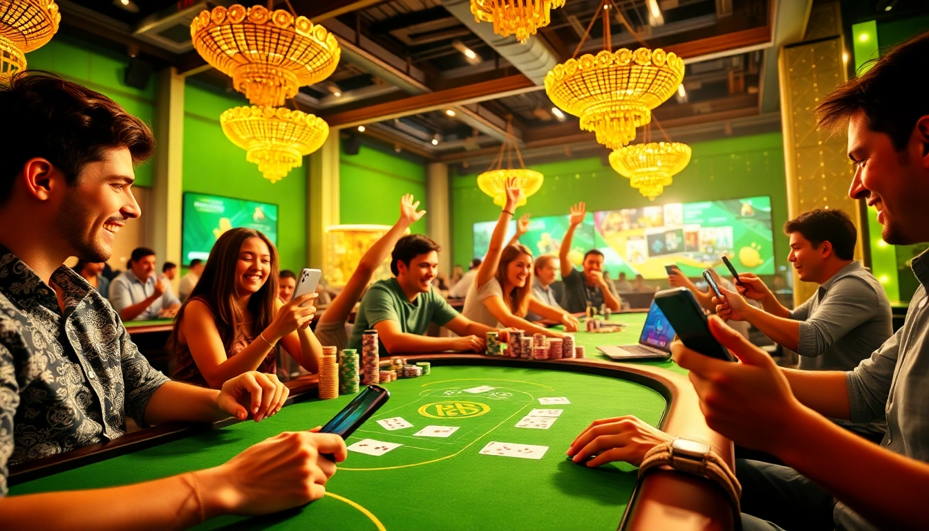 Exciting online card gaming experience at gamebaidoithuong.com.vc, featuring enthusiastic players and vibrant game elements.