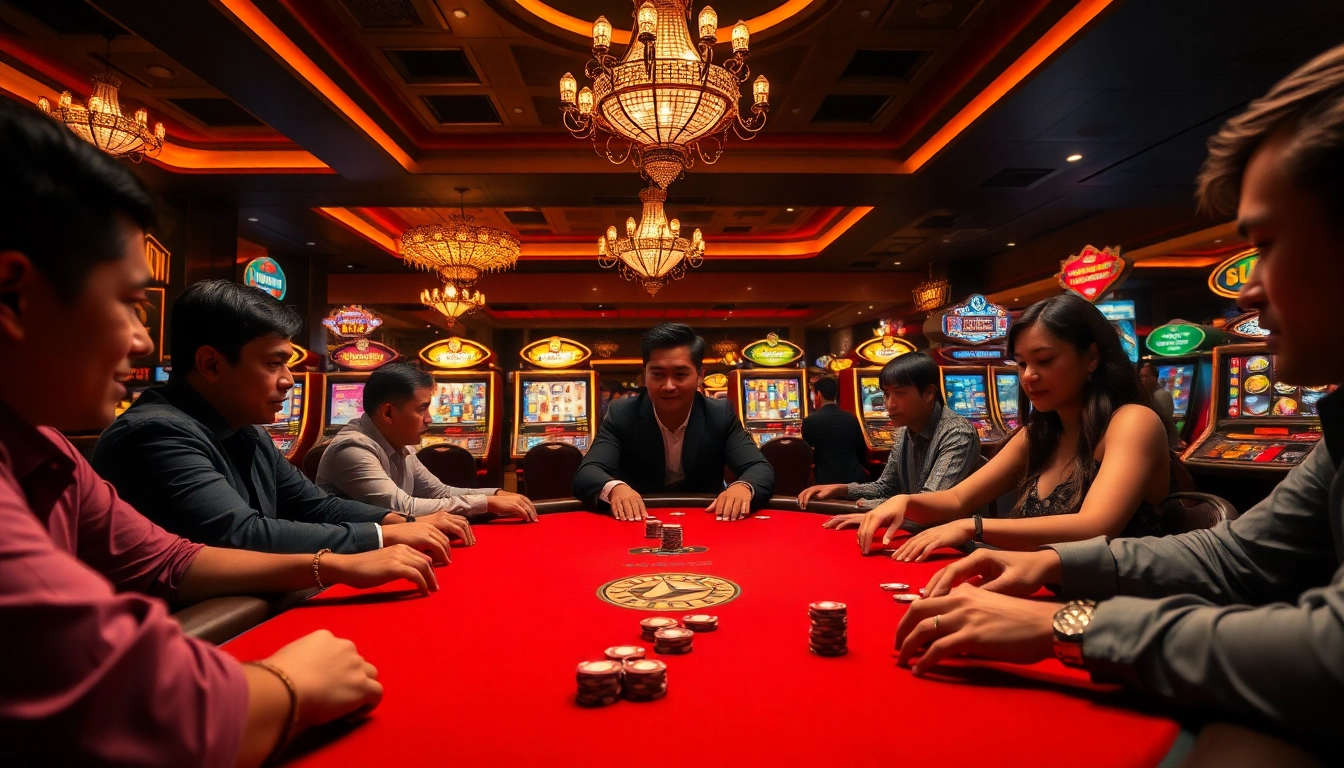 Experience the excitement of online gaming at ev88win.live with vibrant casino scenes.