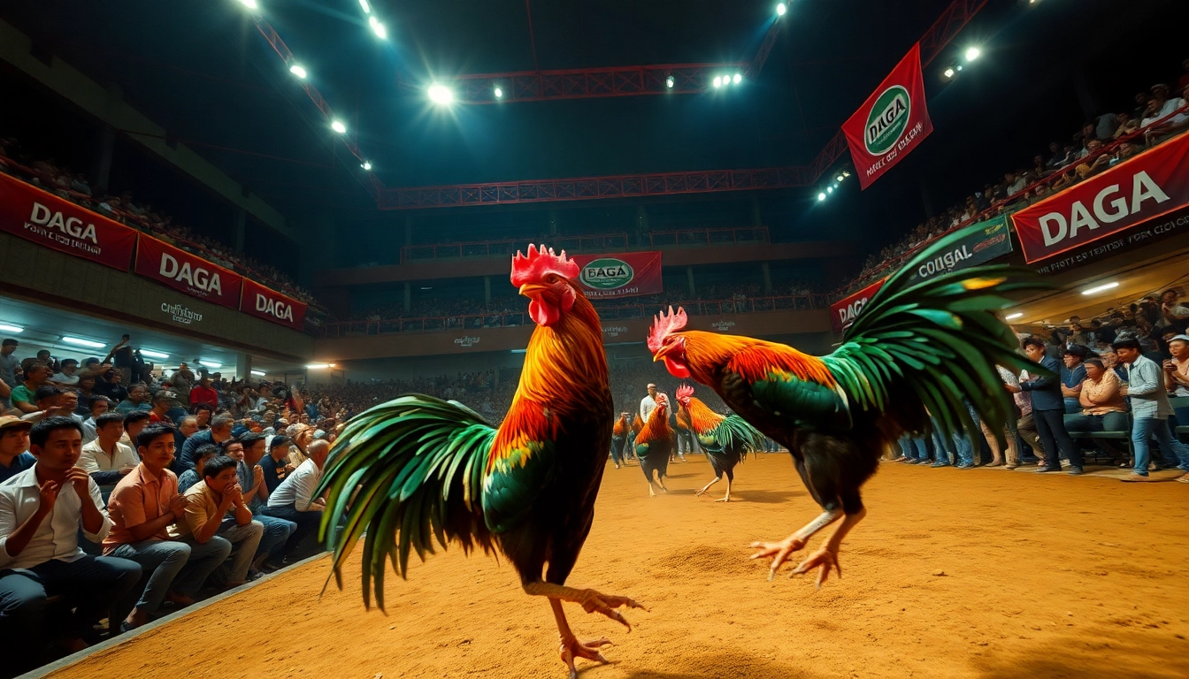DAGA live cockfighting event showcasing vibrant action and enthusiastic spectators.